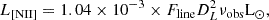 $$ \begin{aligned} L_{\rm [NII]} = 1.04 \times 10^{-3} \times F_{\rm line} D_L^2 \nu _{\rm obs} \mathrm{L} _{\odot }, \end{aligned} $$