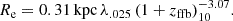$$ \begin{aligned} R_{\rm e}= 0.31\,\mathrm{kpc}\, \lambda _{.025}\, (1+z_{\rm ffb})_{10}^{-3.07}. \end{aligned} $$