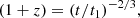 $$ \begin{aligned} (1+z) = (t/t_1)^{-2/3}, \end{aligned} $$