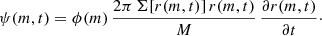 $$ \begin{aligned} \psi (m,t) = \phi (m)\, \frac{2\pi \, \Sigma [r(m,t)]\, r(m,t)}{M}\, \frac{\partial r(m,t)}{\partial t}\cdot \end{aligned} $$