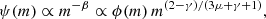 $$ \begin{aligned} \psi (m) \propto m^{-\beta } \propto \phi (m)\, m^{(2-\gamma )/(3\mu +\gamma +1)}, \end{aligned} $$