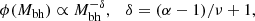 $$ \begin{aligned} \phi (M_{\rm bh}) \propto M_{\rm bh}^{-\delta }, \quad \delta = (\alpha -1)/\nu +1, \end{aligned} $$