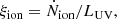 $$ \begin{aligned} \xi _{\rm {ion}}= \dot{N}_{\mathrm{ion} } / L_{\mathrm{UV} }, \end{aligned} $$