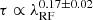$ \tau \propto \lambda_{\mathrm{RF}}^{0.17\pm0.02} $