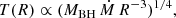 $$ \begin{aligned} T(R) \propto (M_{\rm BH}\,\dot{M}\,R^{-3})^{1/4}, \end{aligned} $$