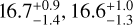 $16.7_{-1.4}^{+0.9}, 16.6_{-1.3}^{+1.0}$