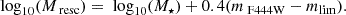 $$ \begin{aligned} \text{ log}_{10}(M_{\text{ resc}}) = \text{ log}_{10} (M_{\star }) + 0.4 ( m_{\text{ F444W}} - m_{\rm lim} ). \end{aligned} $$
