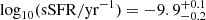 $ \log_{10}(\mathrm{sSFR}/\mathrm{yr}^{-1})=-9.9^{+0.1}_{-0.2} $
