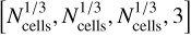$\left[ {N_{{\rm{cells}}}^{1/3},N_{{\rm{cells}}}^{1/3},N_{{\rm{cells}}}^{1/3},3} \right]$