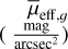$\matrix{ {{{\bar \mu }_{{\rm{eff}},}}} \cr {\left( {{{{\rm{mag}}} \over {{\rm{arcse}}{{\rm{c}}^2}}}} \right)} \cr } $
