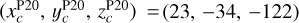 $\left( {x_c^{{\rm{P}}20},y_c^{{\rm{P}}20},z_c^{{\rm{P}}20}} \right) = (23, - 34, - 122)$