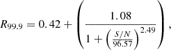 $$ \begin{aligned} R_{99.9}=0.42+\left(\frac{1.08}{1+\left(\frac{S/N}{96.57}\right)^{2.49}}\right), \end{aligned} $$