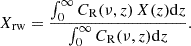 $$ \begin{aligned} X_\mathrm{rw} = \frac{\int _0^\infty C_\mathrm{R} (\nu , z) \, X(z) \mathrm{d} z}{\int _0^\infty C_\mathrm{R} (\nu , z) \mathrm{d} z}. \end{aligned} $$