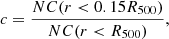 $$ \begin{aligned} c = \frac{NC(r < 0.15R_{500})}{NC(r < R_{500})}, \end{aligned} $$