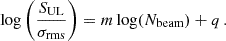 $$ \begin{aligned} \log \left( \frac{S_{\rm UL}}{\sigma _{\rm rms}} \right) = m \log (N_{\rm beam})+q \, . \end{aligned} $$