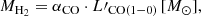 $$ \begin{aligned} M_{\mathrm{H}_2} = \alpha _{\mathrm{CO}} \cdot L\prime _{\mathrm{CO}(1{-}0)} \, [M_{\odot }] , \end{aligned} $$