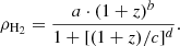 $$ \begin{aligned} \rho _{\mathrm{H}_2} = \frac{a \cdot (1+z)^{b}}{1 + [(1+z)/c]^{d}}. \end{aligned} $$