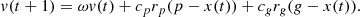 $$ \begin{aligned} v(t+1) = \omega v(t) + c_pr_p(p - x(t)) + c_gr_g(g - x(t)) . \end{aligned} $$