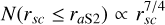$N({r_{sc}} \le \left. {{r_{a{\rm{S}}2}}} \right) \propto r_{sc}^{7/4}$