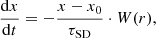 $$ \begin{aligned} \frac{\mathrm{d}x}{\mathrm{d}t} = - \frac{x - x_0}{\tau _{\mathrm{SD}}} \cdot W(r), \end{aligned} $$