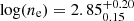 $ \text{ log}(n_{\mathrm{e}})= 2.85^{+0.20}_{0.15} $