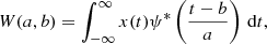 $$ \begin{aligned} W(a, b) = \int _{-\infty }^{\infty } x(t) \psi ^* \left( \frac{t - b}{a} \right) \, \mathrm{d}t, \end{aligned} $$