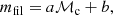 $$ \begin{aligned} m_{\rm fil} = a{\mathcal{M} }_{\rm c} + b, \end{aligned} $$