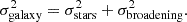 $$ \begin{aligned} \sigma _{\rm galaxy}^2 = \sigma _{\rm stars}^2 + \sigma _{\rm broadening}^2. \end{aligned} $$