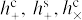 $h_ + ^{\rm{c}},h_ + ^{\rm{s}},h_ \times ^{\rm{c}}$