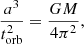 $$ \begin{aligned} \frac{a^3}{t_{\mathrm{orb}}^2} = \frac{GM}{4\pi ^2}, \end{aligned} $$