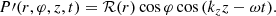 $$ \begin{aligned} P\prime (r,\varphi ,z,t)=\mathcal{R}(r) \cos {\varphi } \cos {(k_z z-\omega t)}. \end{aligned} $$