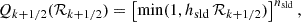 $$ \begin{aligned} Q_{k+1/2}(\mathcal{R} _{k+1/2}) = \left[\min (1, h_{\rm sld}\,\mathcal{R} _{k+1/2})\right]^{n_{\rm sld}}, \end{aligned} $$