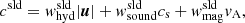 $$ \begin{aligned} c^\mathrm{sld} = w^\mathrm{sld}_{\rm hyd} |\boldsymbol{u}|+ w^\mathrm{sld}_{\rm sound} c_{\rm s}+ w^\mathrm{sld}_{\rm mag} v_{\rm A}, \end{aligned} $$