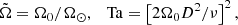 $$ \begin{aligned} \tilde{\Omega }=\Omega _0/\Omega _\odot , \quad \mathrm{Ta}=\left[2\Omega _0 D^2/\nu \right]^2, \end{aligned} $$