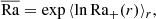 $$ \begin{aligned} \overline{\mathrm{Ra}}=\exp \,\langle {\ln \mathrm{Ra}_+(r)}\rangle _r, \end{aligned} $$