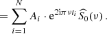 $$ \begin{aligned}&= \sum _{i = 1}^{N} A_i \cdot \mathrm{e}^{2\mathrm i \mathrm \pi \nu t_i}\widehat{S_0}(\nu )\,. \end{aligned} $$