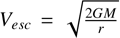 $\[V_{e s c}=\sqrt{\frac{2 G M}{r}}\]$