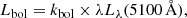 $$ \begin{aligned} L_{\rm {bol}} = k_{\rm bol}\times \lambda L_\lambda (5100\,{\AA }) , \end{aligned} $$
