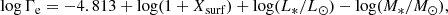 $$ \begin{aligned} \log \Gamma _{\rm e}=-4.813+\log (1+X_{\rm surf})+\log (L_*/L_\odot )-\log (M_*/M_\odot ), \end{aligned} $$