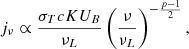$$ \begin{aligned} j_{\nu }\propto \frac{\sigma _T c K U_B}{\nu _L}\left(\frac{\nu }{\nu _L}\right)^{-\frac{p-1}{2}} ,\end{aligned} $$