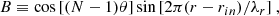 $$ \begin{aligned} B \equiv \cos {[(N-1)\theta ] \sin {[2\pi (r-r_{in})/\lambda _r]}}\ , \end{aligned} $$