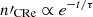 $ n\prime_{\mathrm{CRe}} \propto e^{-t/\tau} $