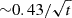 $ {\sim}0.43/\sqrt{t} $