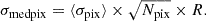 $$ \begin{aligned} \sigma _{\rm medpix} = {\langle \sigma _{\rm pix}\rangle }\times \sqrt{N_{\rm pix}} \times R. \end{aligned} $$