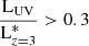 $ \frac{\text{L}_{\mathrm{UV}}}{\text{L}^*_{z=3}} > 0.3 $