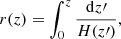 $$ \begin{aligned} r(z) = \int _0^z \frac{\mathrm{d}z\prime }{H(z\prime )}, \end{aligned} $$