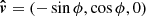 ${{{\boldsymbol {{\hat {{v}}}}}}}=(-\sin \phi ,\cos \phi ,0)$