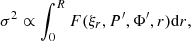 $$ \begin{aligned} \sigma ^2 \propto \int _0^R F(\xi _r,P^\prime ,\Phi ^\prime ,r) \mathrm{d}r , \end{aligned} $$