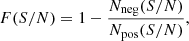 $$ F(S/N) = 1-\frac {N_{\rm neg}(S/N)}{N_{\rm pos}(S/N)}, $$