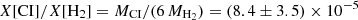 $ X{\rm [CI]}/X{\rm [H_2]}=M_{\rm CI}/(6\,M_{\rm H_2})=(8.4\pm 3.5)\times 10^{-5} $